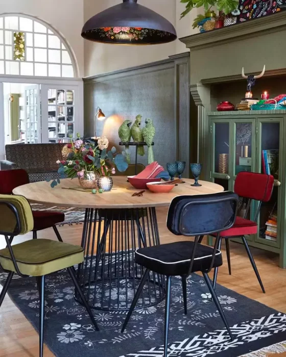 deco salle a manger bleu vert