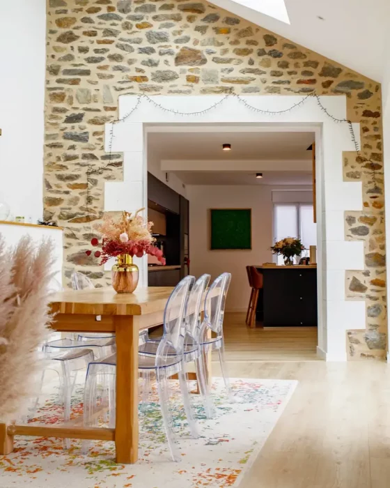 deco salle a manger cocooning moderne bois pierre
