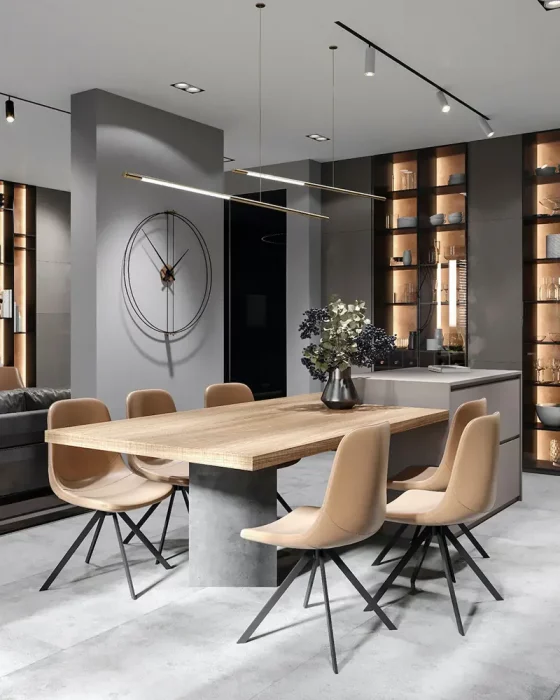 deco salle a manger moderne gris bois