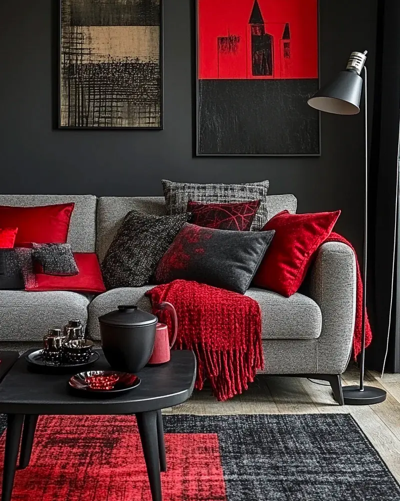 textile rouge noir deco salon