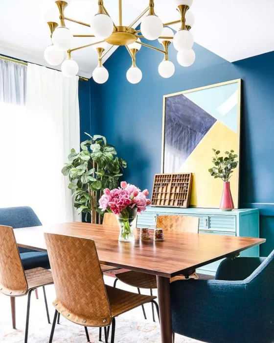 deco salle a manger bleu dore