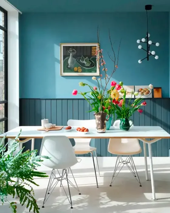 deco salle a manger bleu vert scandinave