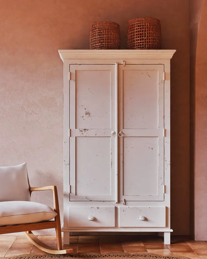 armoire avec tiroir bois blanchi