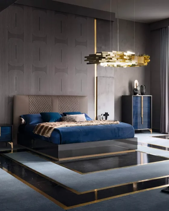 deco chambre moderne bleu dore