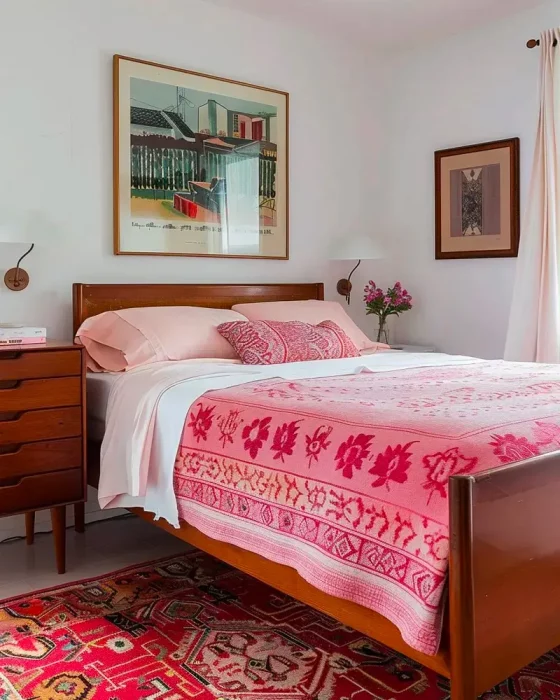 deco chambre vintage rouge bois