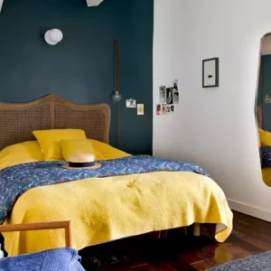 deco chambre bleu nuit jaune