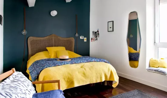 deco chambre bleu nuit jaune