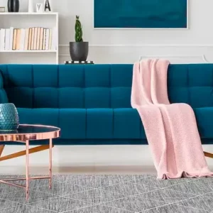 deco salon bleu canard rose