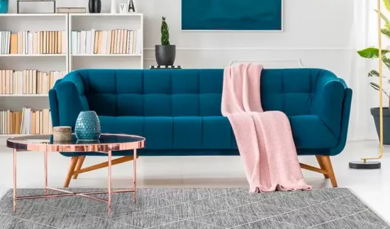 deco salon bleu canard rose