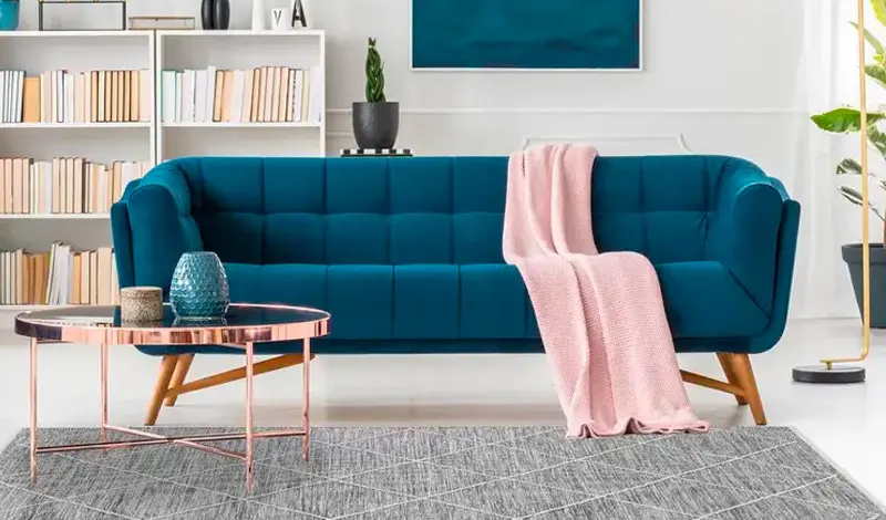 deco salon bleu canard rose