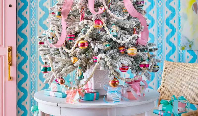 deco sapin noel rose bleu