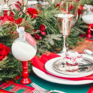 deco table noel rouge bois