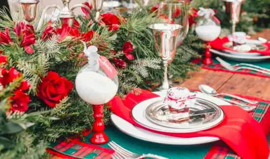deco table noel rouge bois