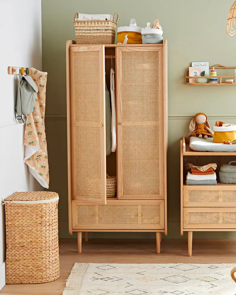 armoire bois rotin