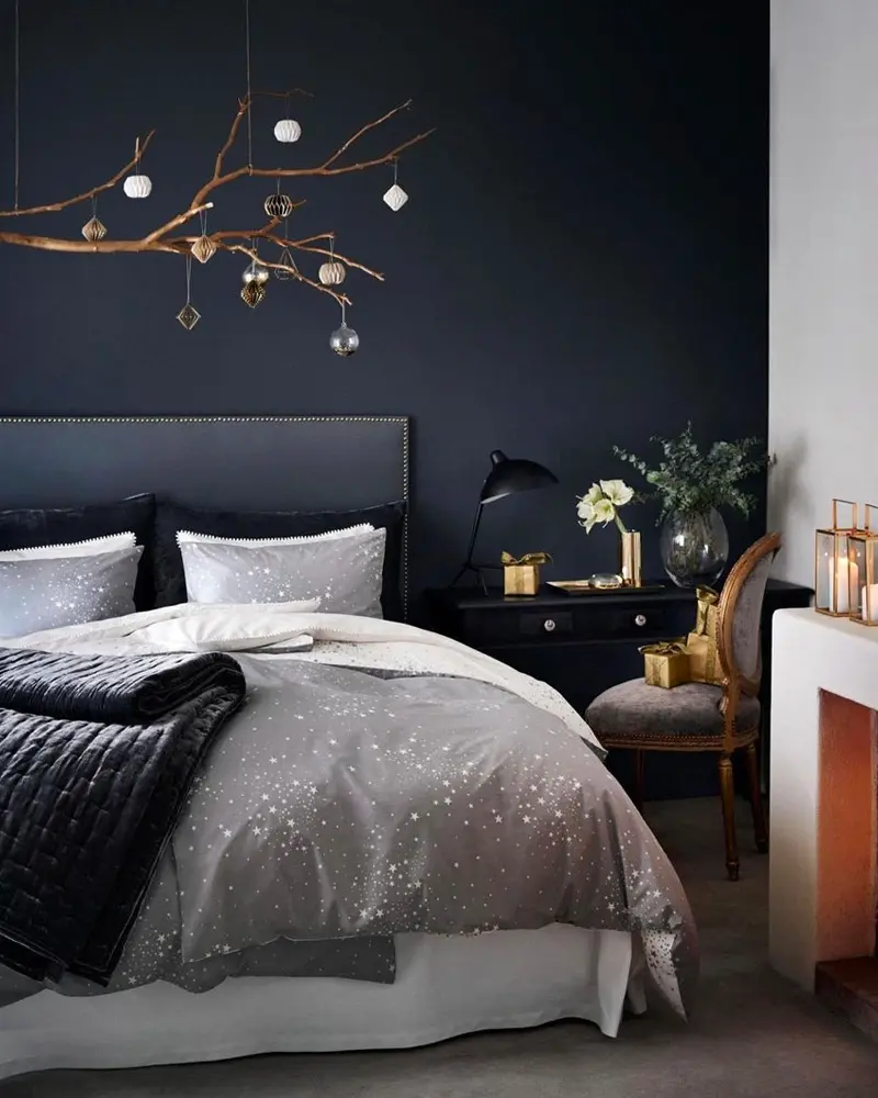 deco chambre bleu nuit gris chic