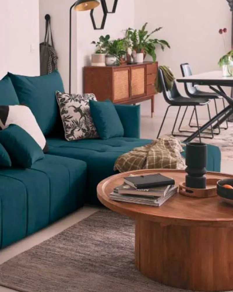 deco salon bleu canard noir moderne