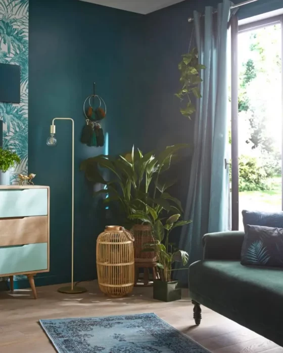 deco salon tropical vert bleu