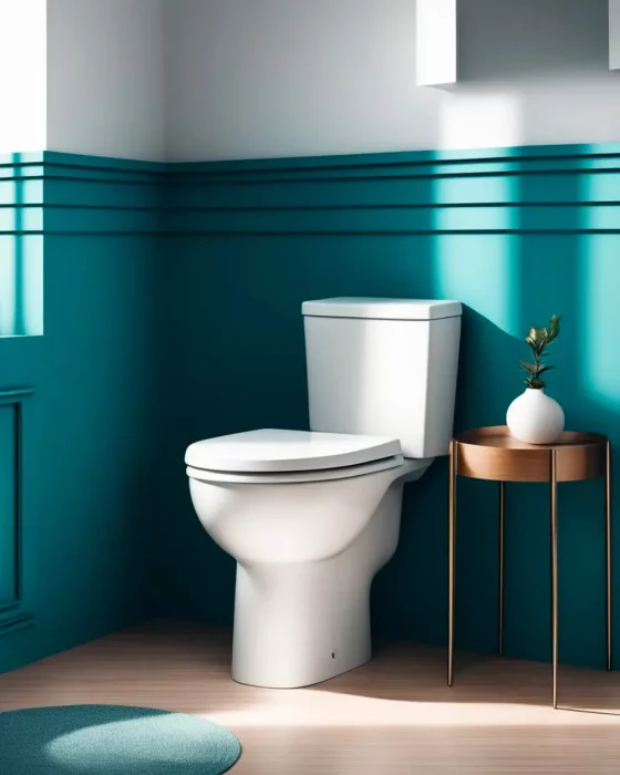soubassement peinture bleu canard deco toilettes wc