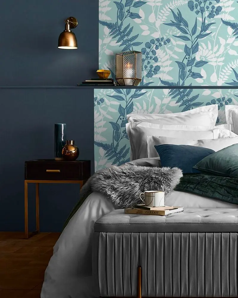 deco chambre bleu nuit gris tropical