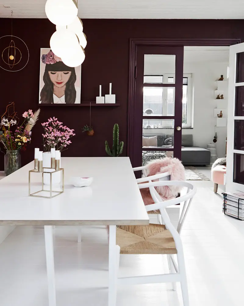 deco salle a manger noir blanc rose