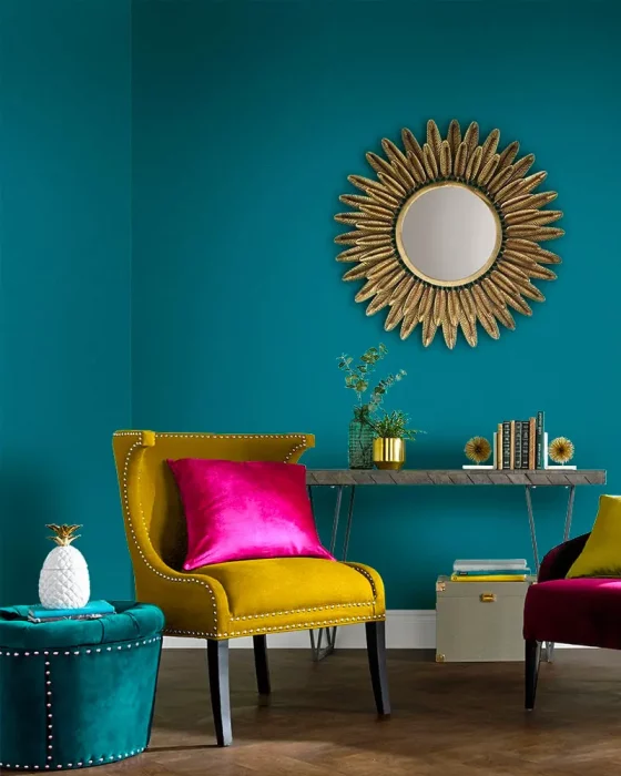 deco salon bleu canard dore