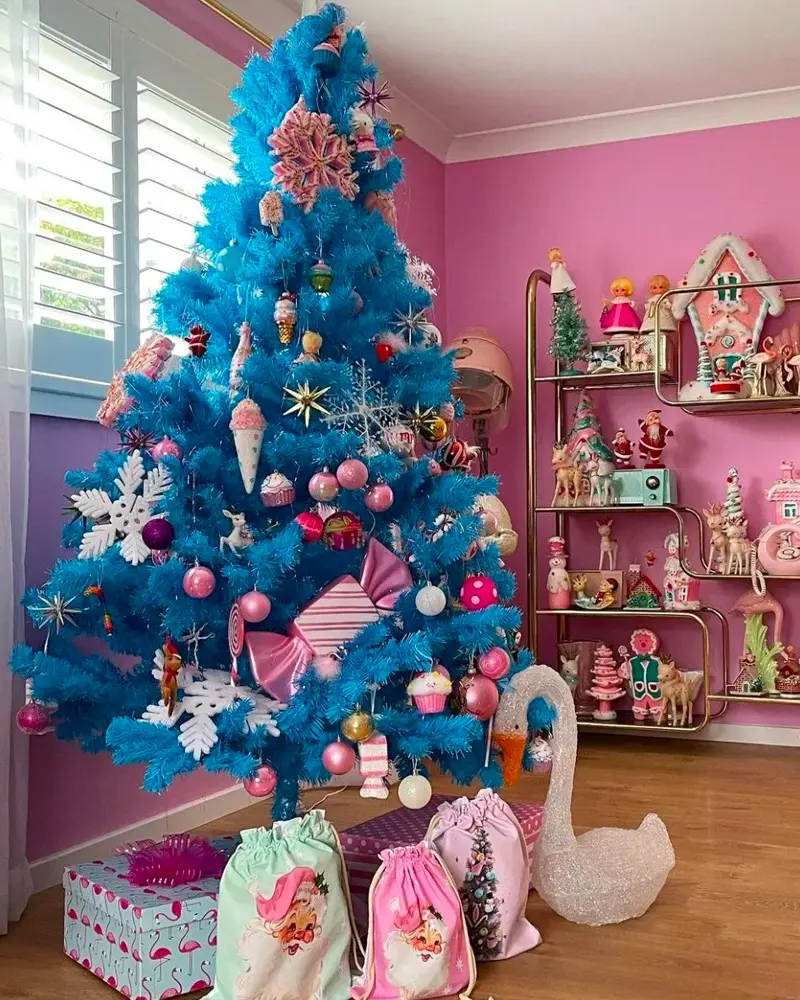 deco sapin noel fun rose bleu