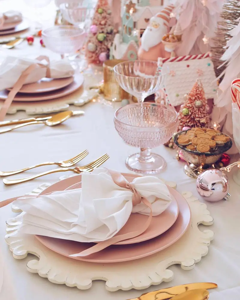 deco table noel rose or blanc