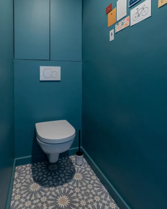 peinture bleu canard deco toilettes wc