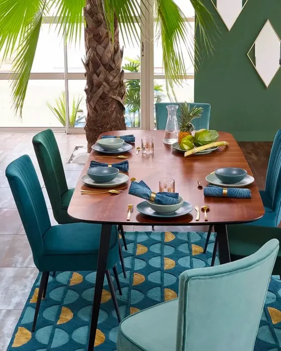 deco salle a manger tropicale vintage bleue