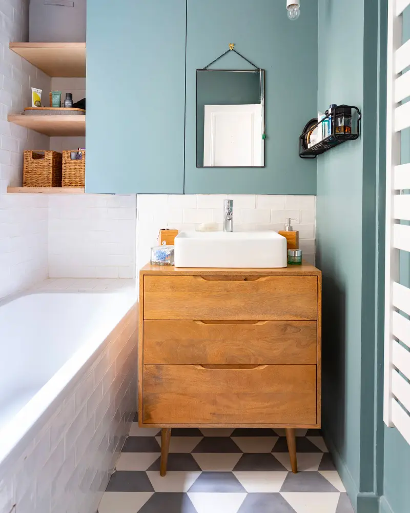 deco salle de bain meuble sous vasque scandinave bois