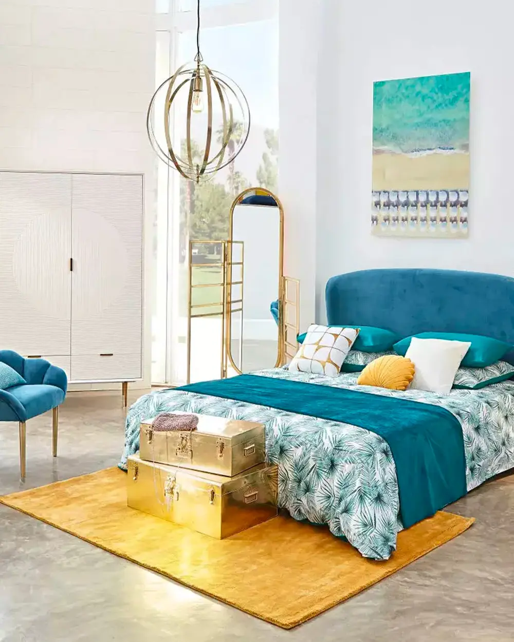 deco chambre bleu blanc jaune