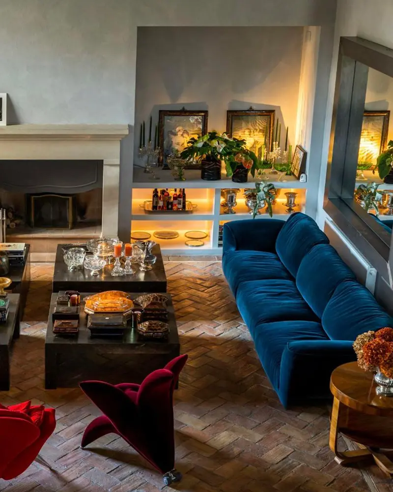 deco salon bleu canard noir chic