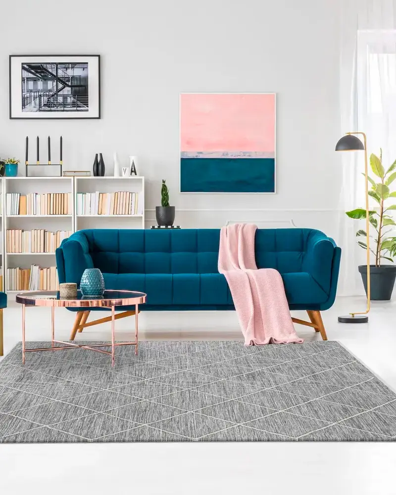 deco salon scandinave bleu canard rose
