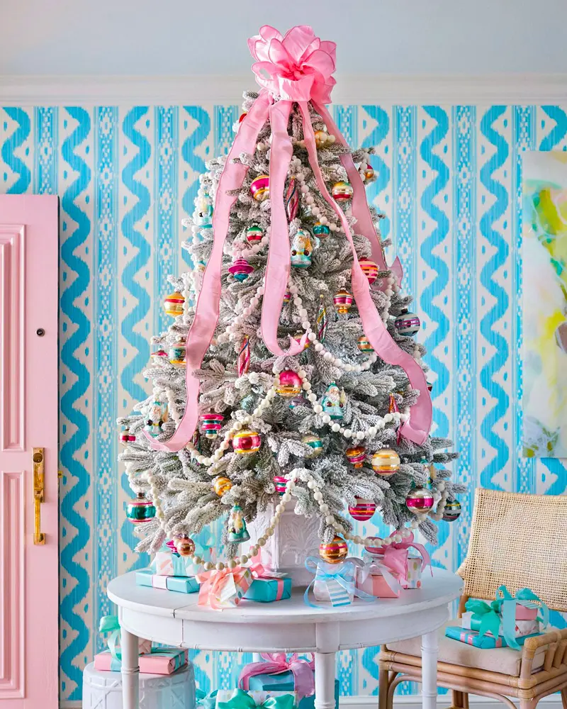 deco sapin noel chic rose bleu