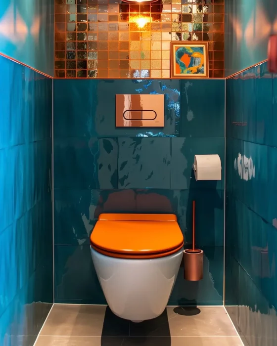 deco toilettes wc carrelage bleu canard