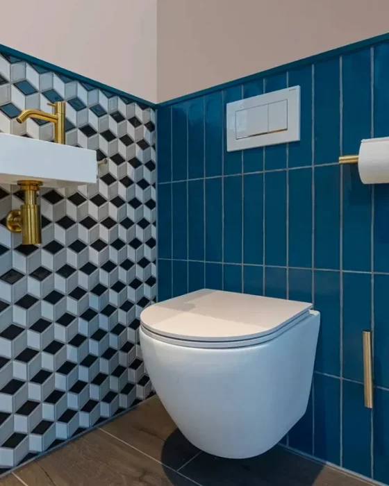 carrelage bleu canard deco toilettes wc