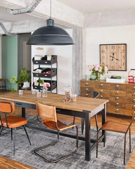 deco salle a manger recup industrielle bois