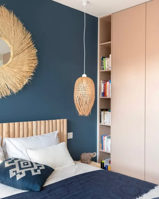 deco chambre bleu bois