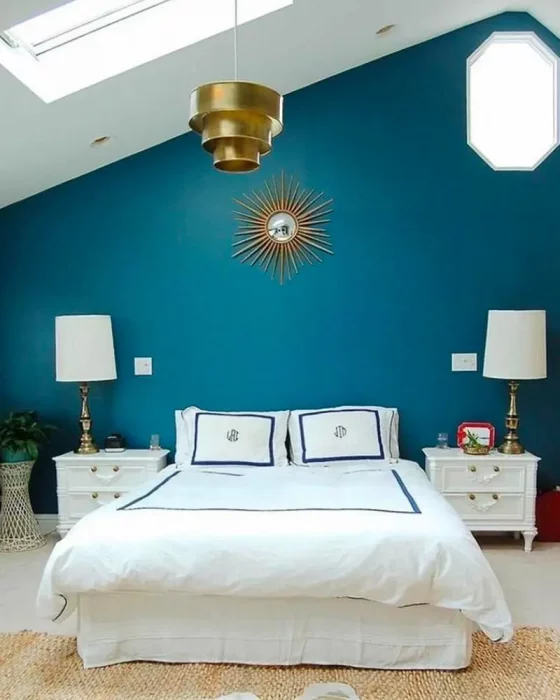 deco chambre bleu canard dore