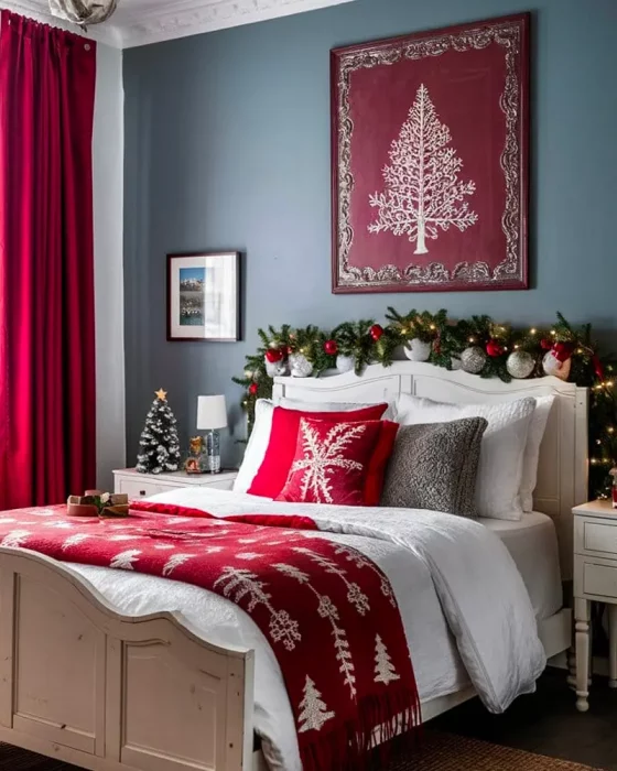 deco chambre noel textiles rouges