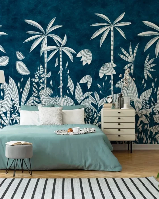 deco chambre tropicale moderne bleu