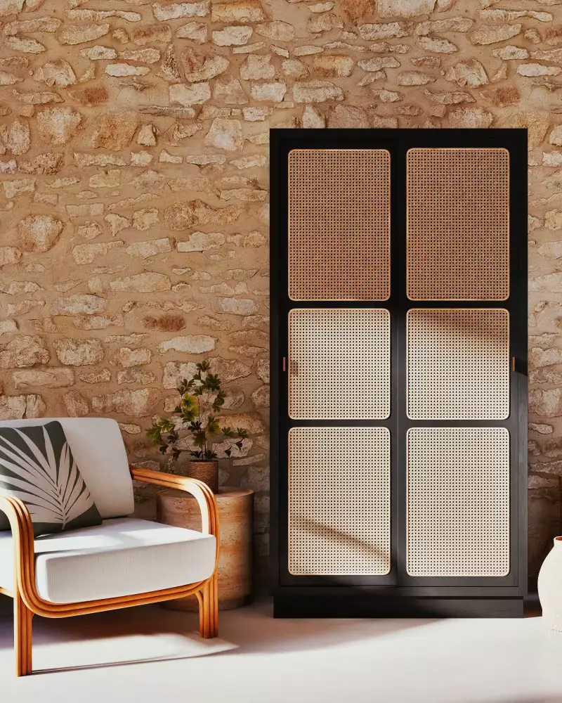 armoire noire rotin