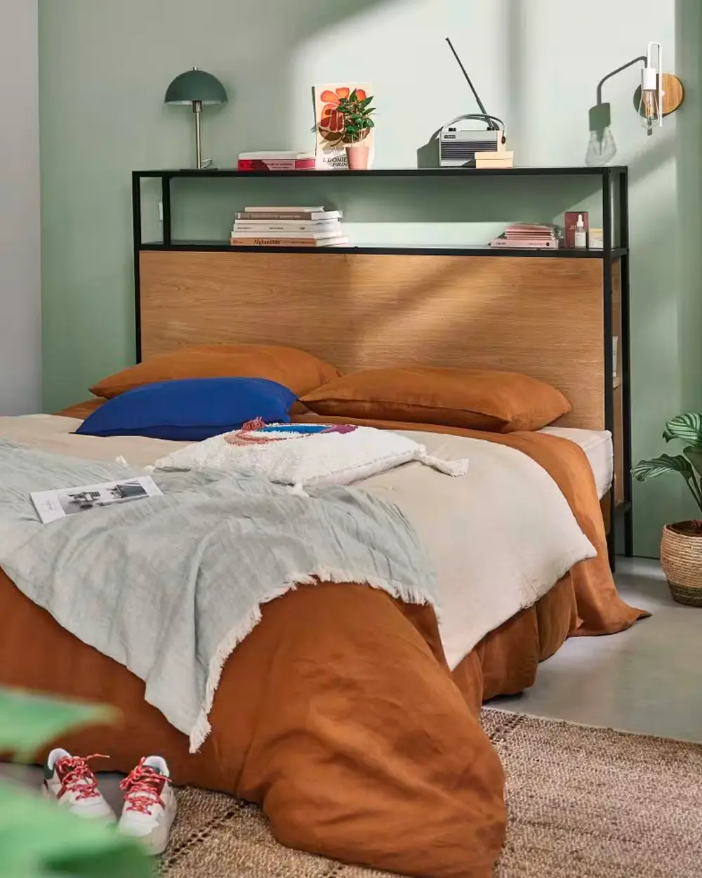 tete de lit moderne bois metal noir