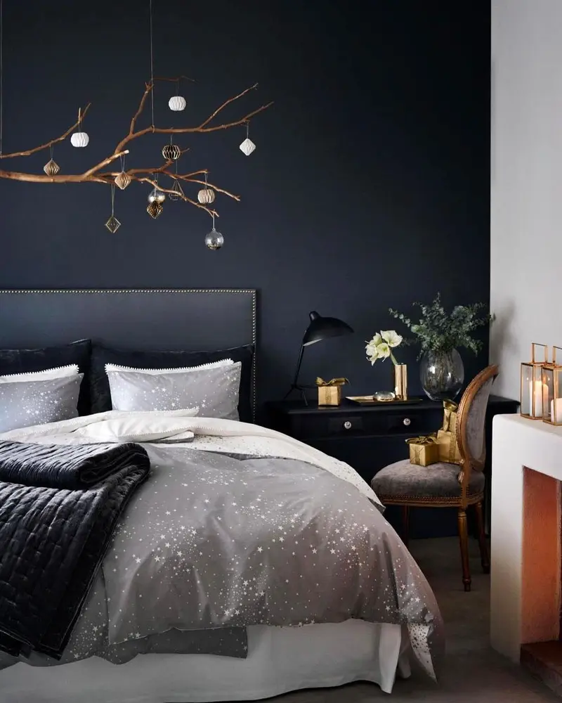 deco chambre bleu nuit mur accessoires