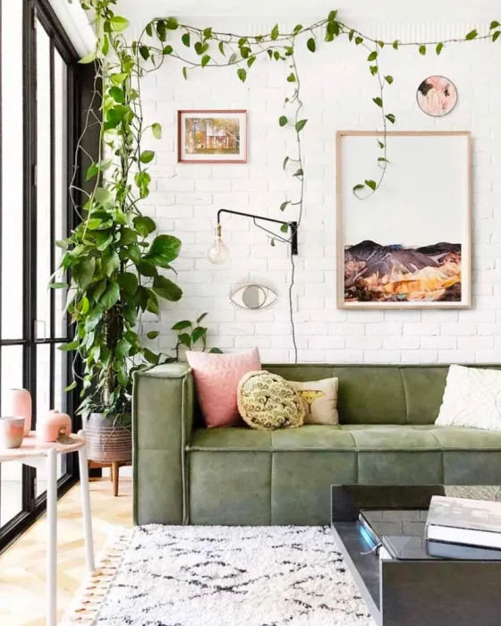 deco salon industriel vert blanc