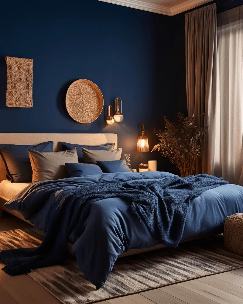 deco chambre moderne bleu nuit dore