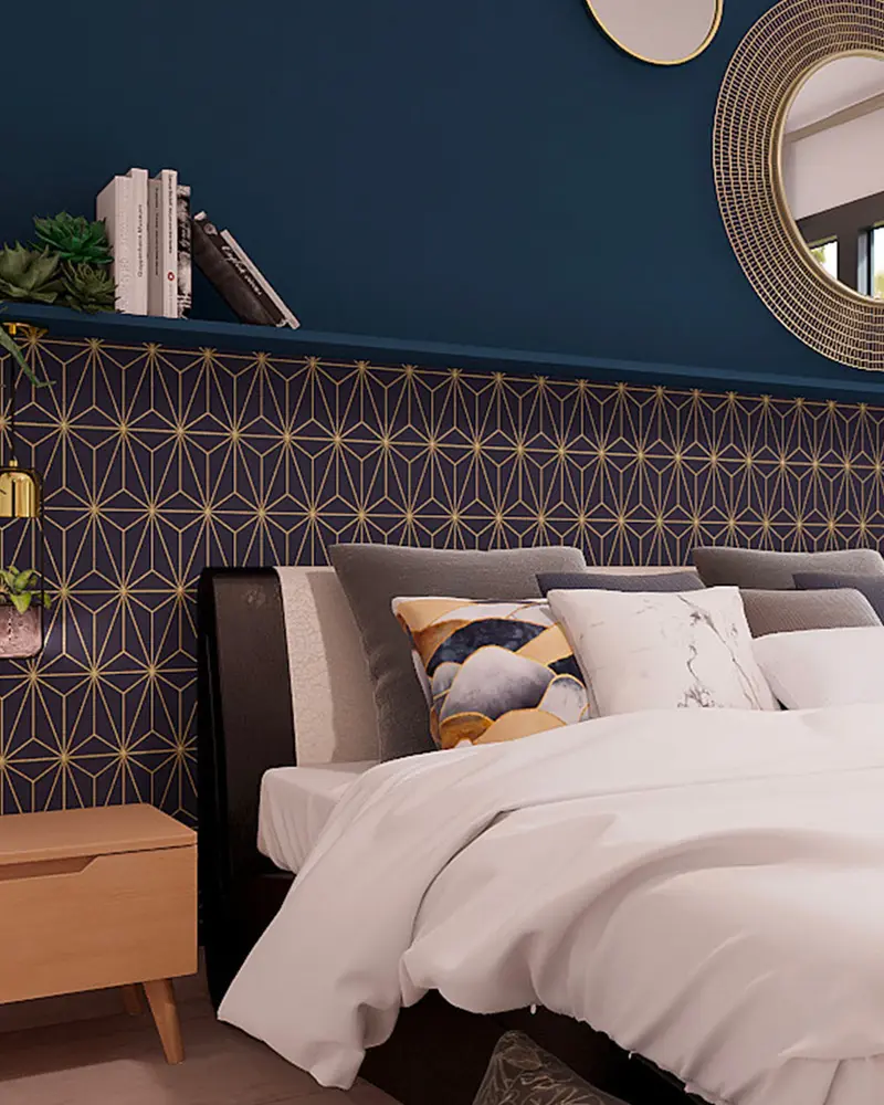 deco chambre papier peint bleu nuit dore