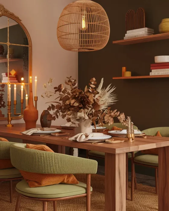 deco salle a manger chic cosy vert bois