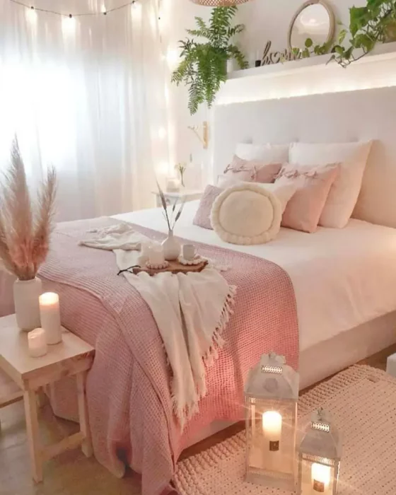 deco chambre chic cosy beige rose