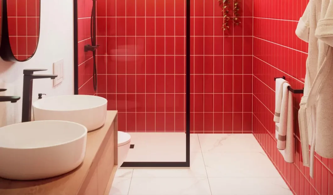 deco salle de bain rouge
